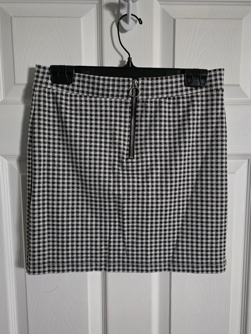 Divided Black and White Gingham Mini Skirt with Front Zip